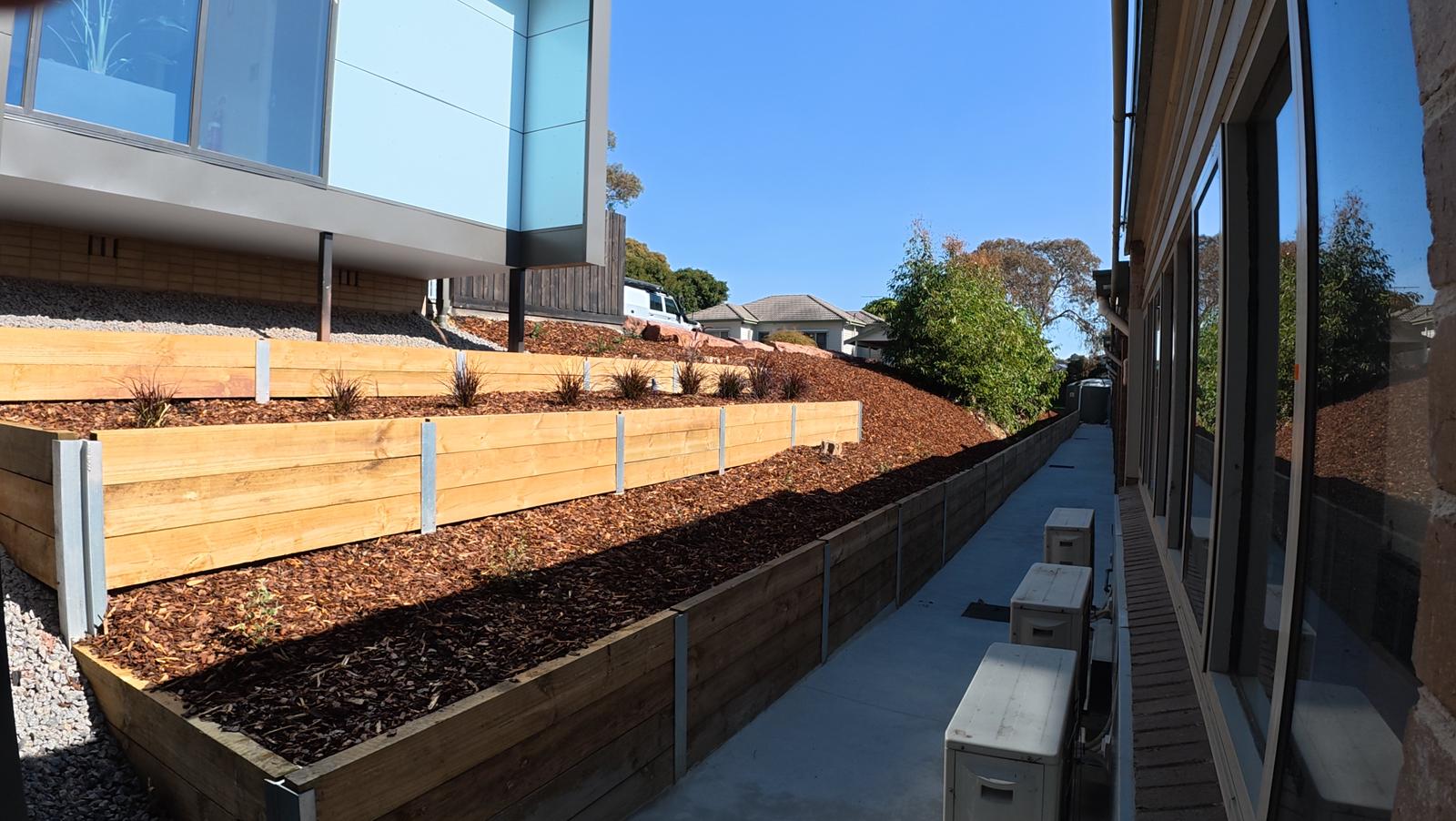 Panorama of timber retaining beds