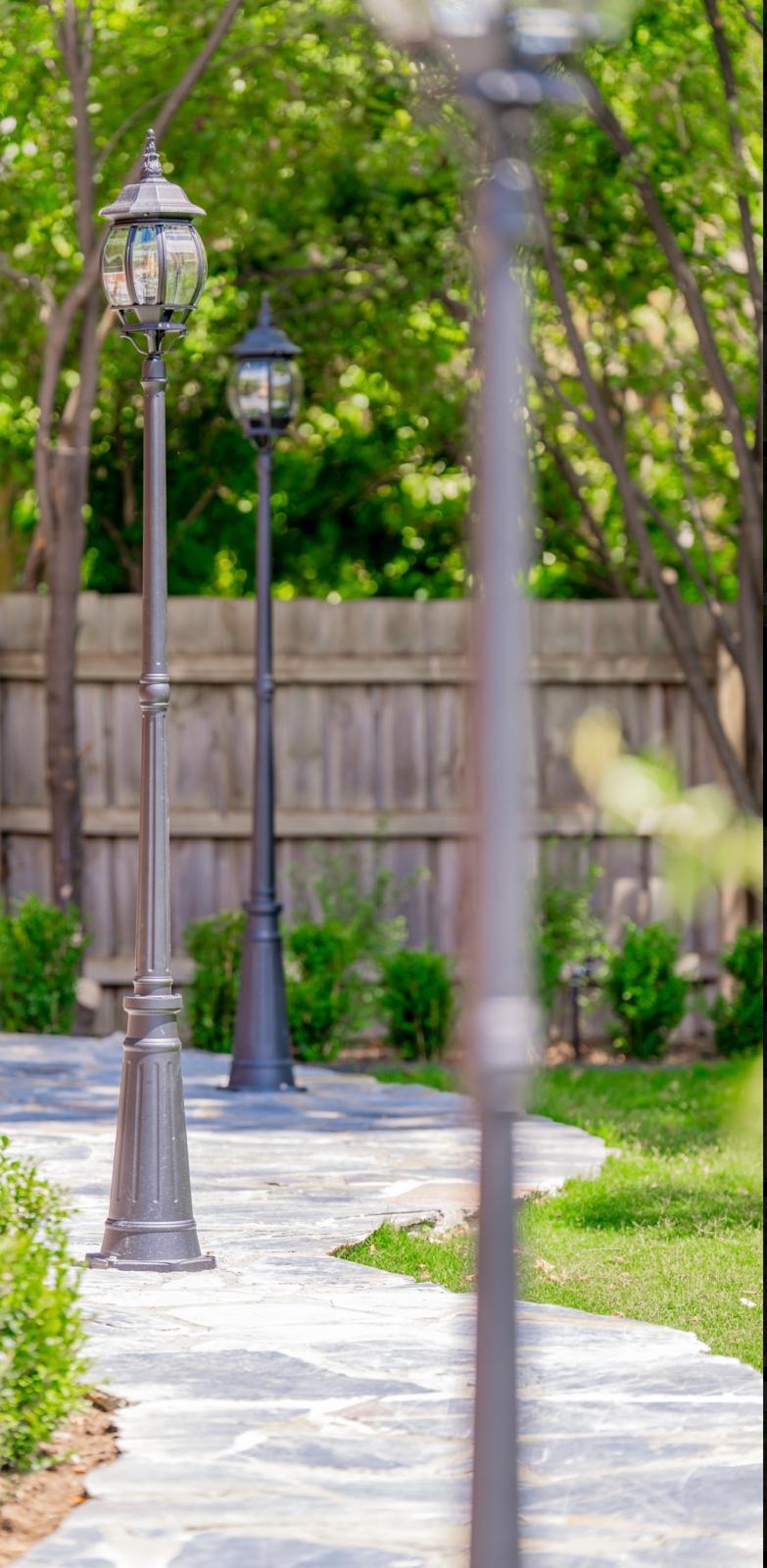 Lamp post and pathway leading to the home