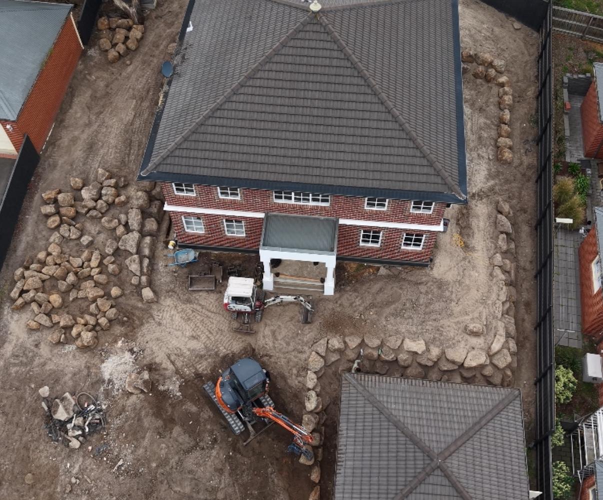 Organised boulder stockpile and staging area on the Sunbury estate site