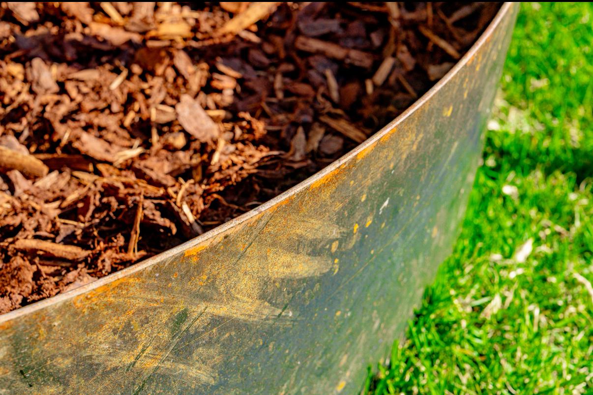 Close-up of corten steel edging at the Sunbury estate